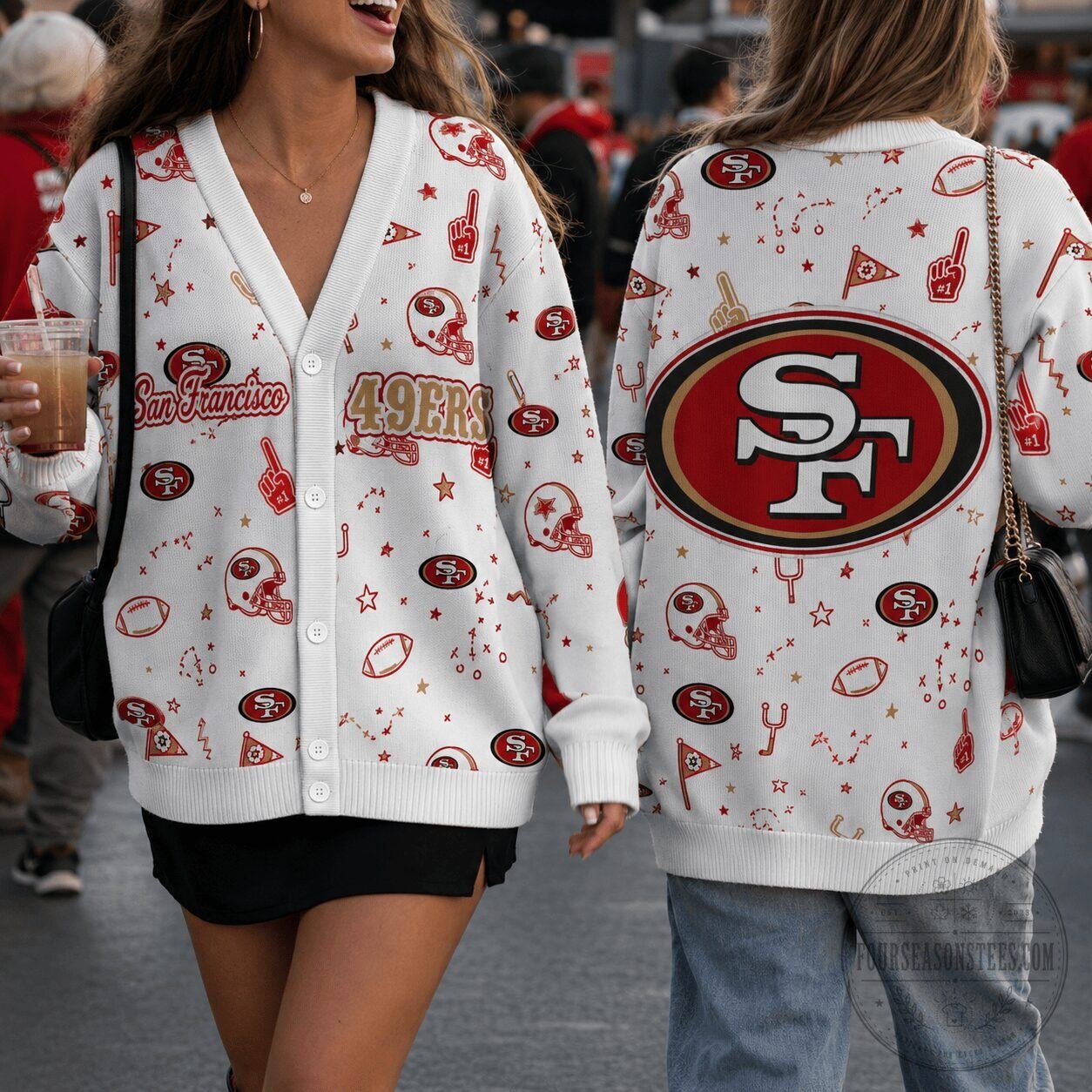 San Francisco 49ers Game Day Doodle Confetti Knitted Fleece Cardigan 9 San Francisco 49ers Game Day Doodle Confetti Knitted Fleece Cardigan