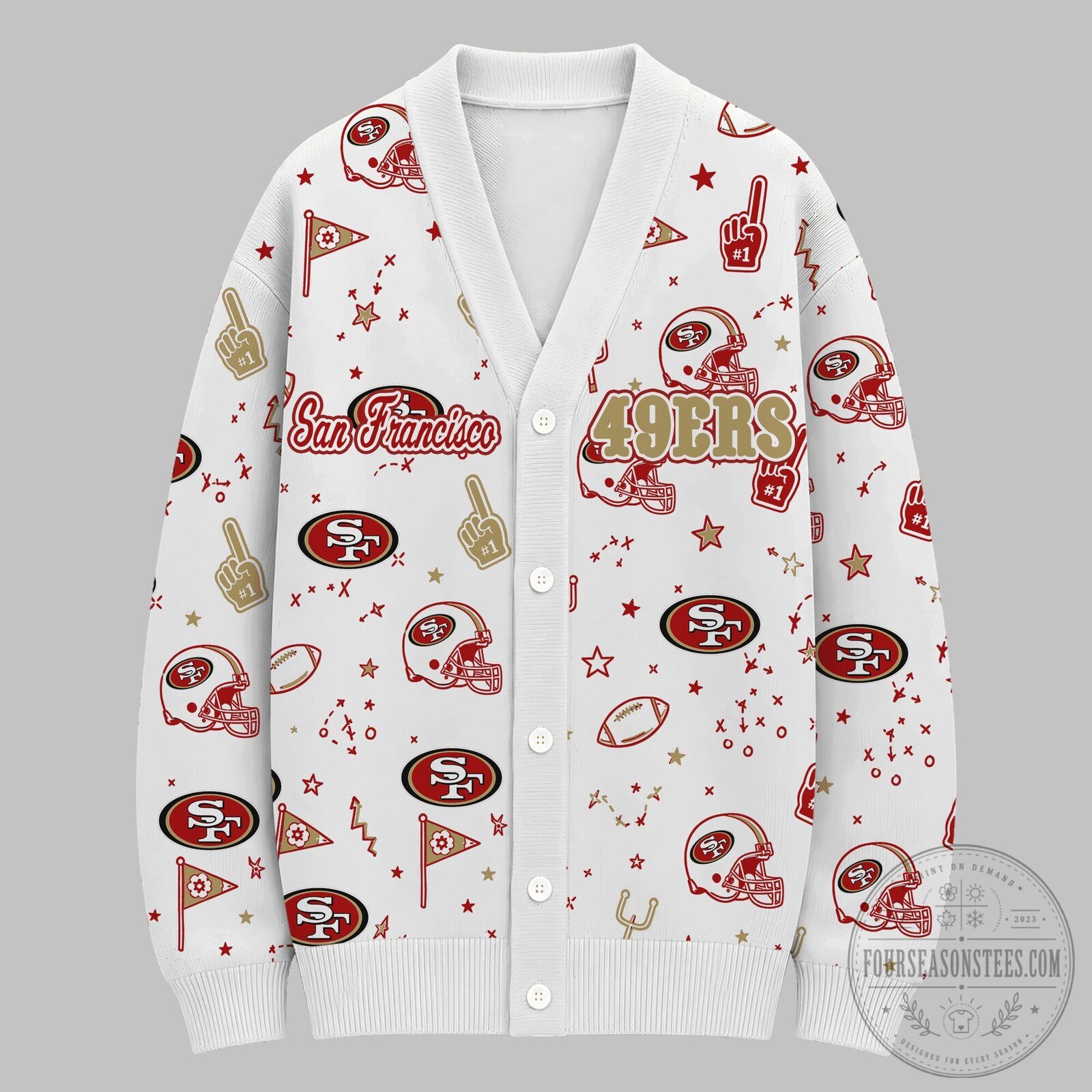 San Francisco 49ers Game Day Doodle Confetti Knitted Fleece Cardigan 10 San Francisco 49ers Game Day Doodle Confetti Knitted Fleece Cardigan