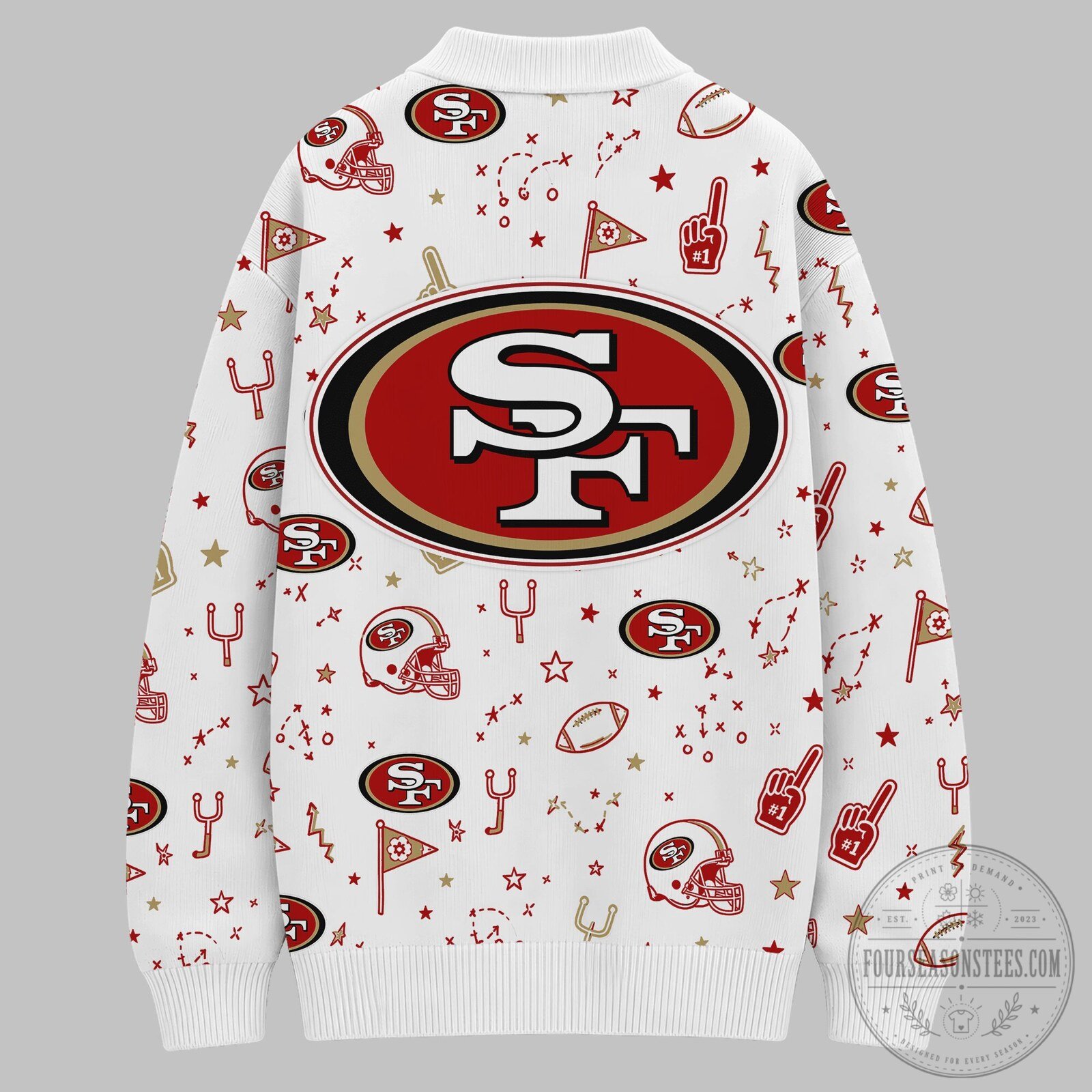San Francisco 49ers Game Day Doodle Confetti Knitted Fleece Cardigan 11 San Francisco 49ers Game Day Doodle Confetti Knitted Fleece Cardigan