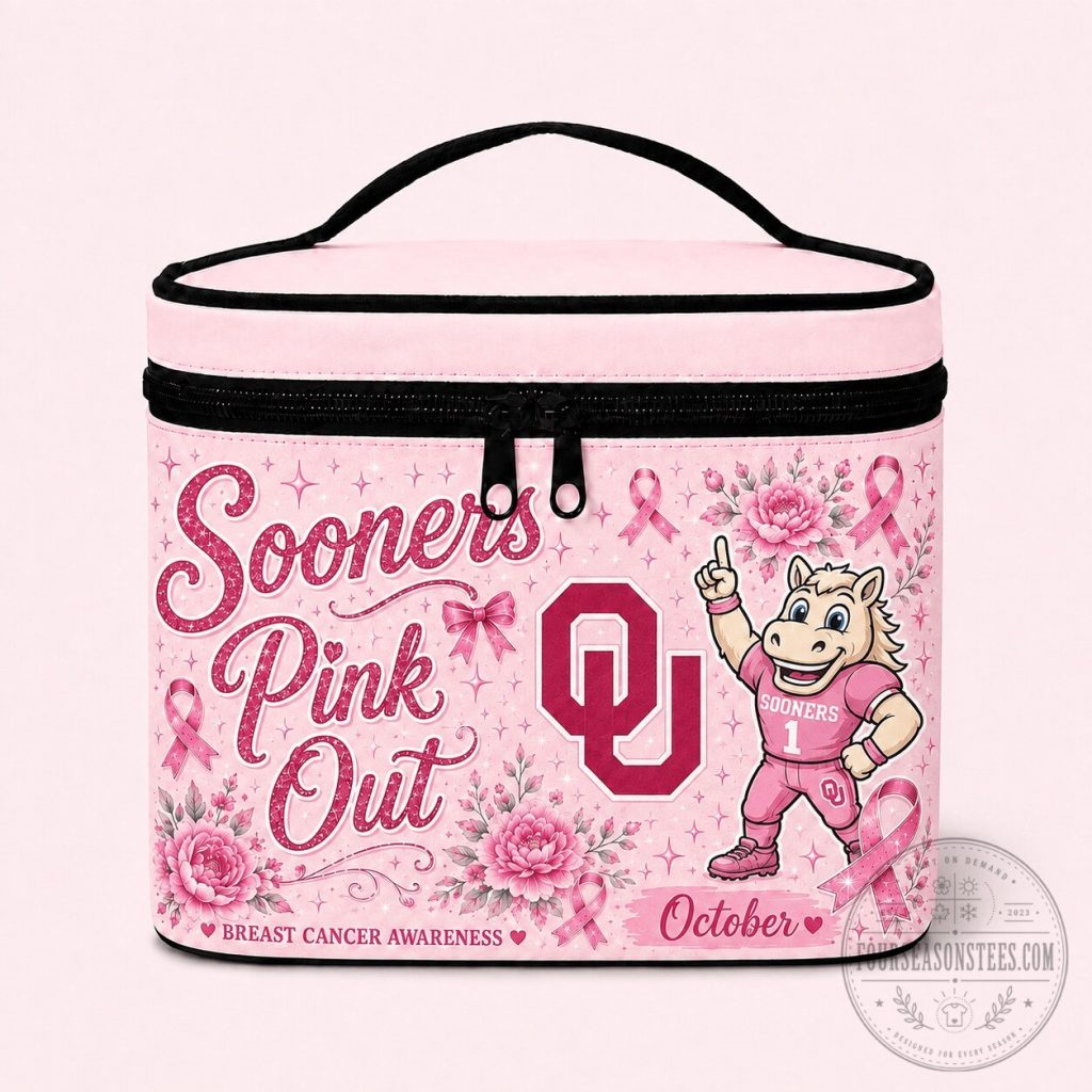 Oklahoma Sooners Pink Out Breast Cancer Awareness Cosmetic Travel Bag Oklahoma Sooners Pink Out Breast Cancer Awareness Cosmetic Travel Bag