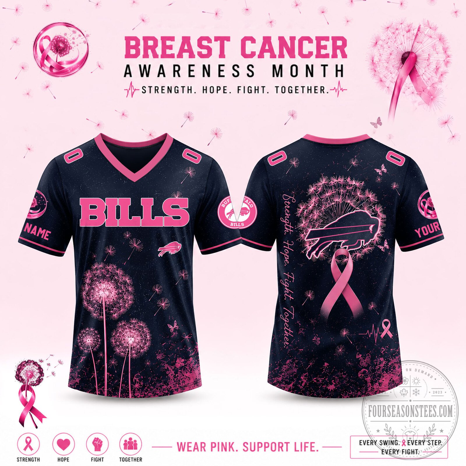 Limited Edition Buffalo Bills 2026 Breast Cancer Awareness x Dandelion of Hope V-neck Short Sleeve Jersey 1 Limited Edition Buffalo Bills 2026 Breast Cancer Awareness x Dandelion of Hope V-neck Short Sleeve Jersey