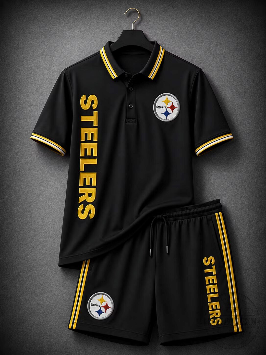 Pittsburgh Steelers Fan Polo Set – Premium Cotton-Blend Short Sleeve Polo Shirt & Matching Shorts, Sporty Casual Athletic Wear