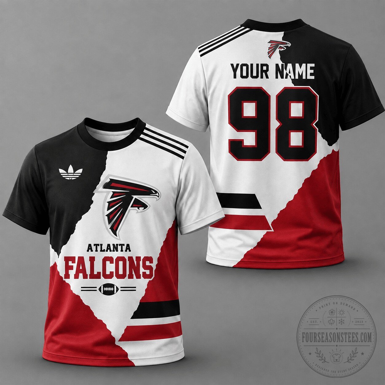 Atlanta Falcons Split Color Custom Name Number Football Team T-Shirt