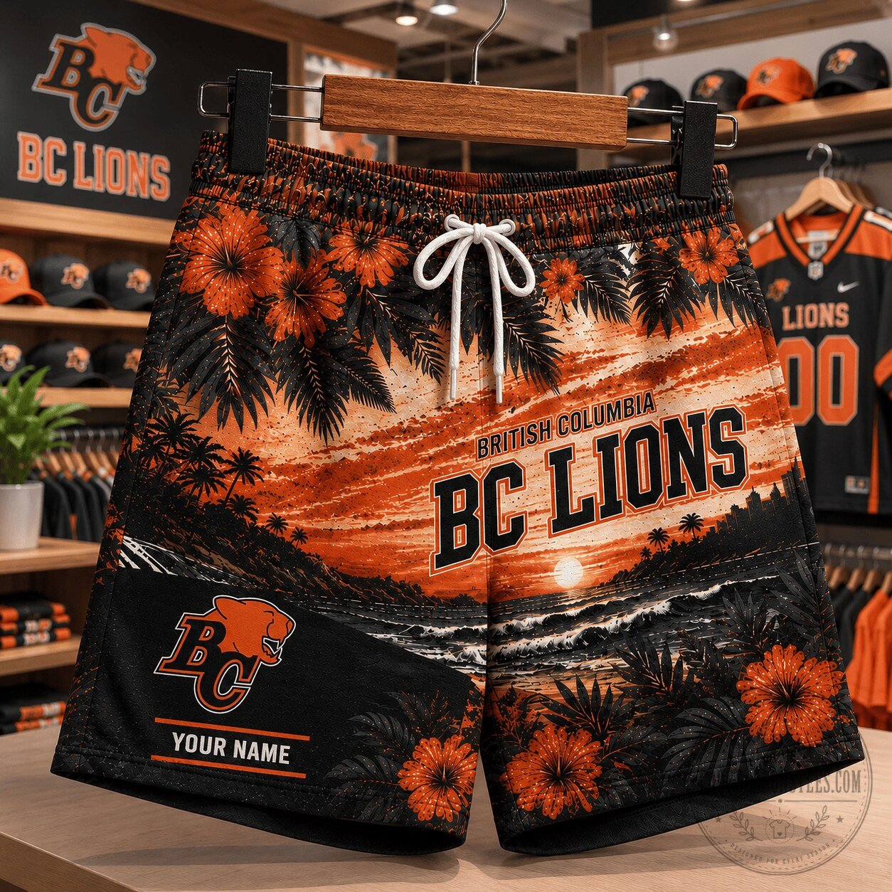British Columbia Lions Hawaiian Beach Shorts Custom Name CFL Football Team
