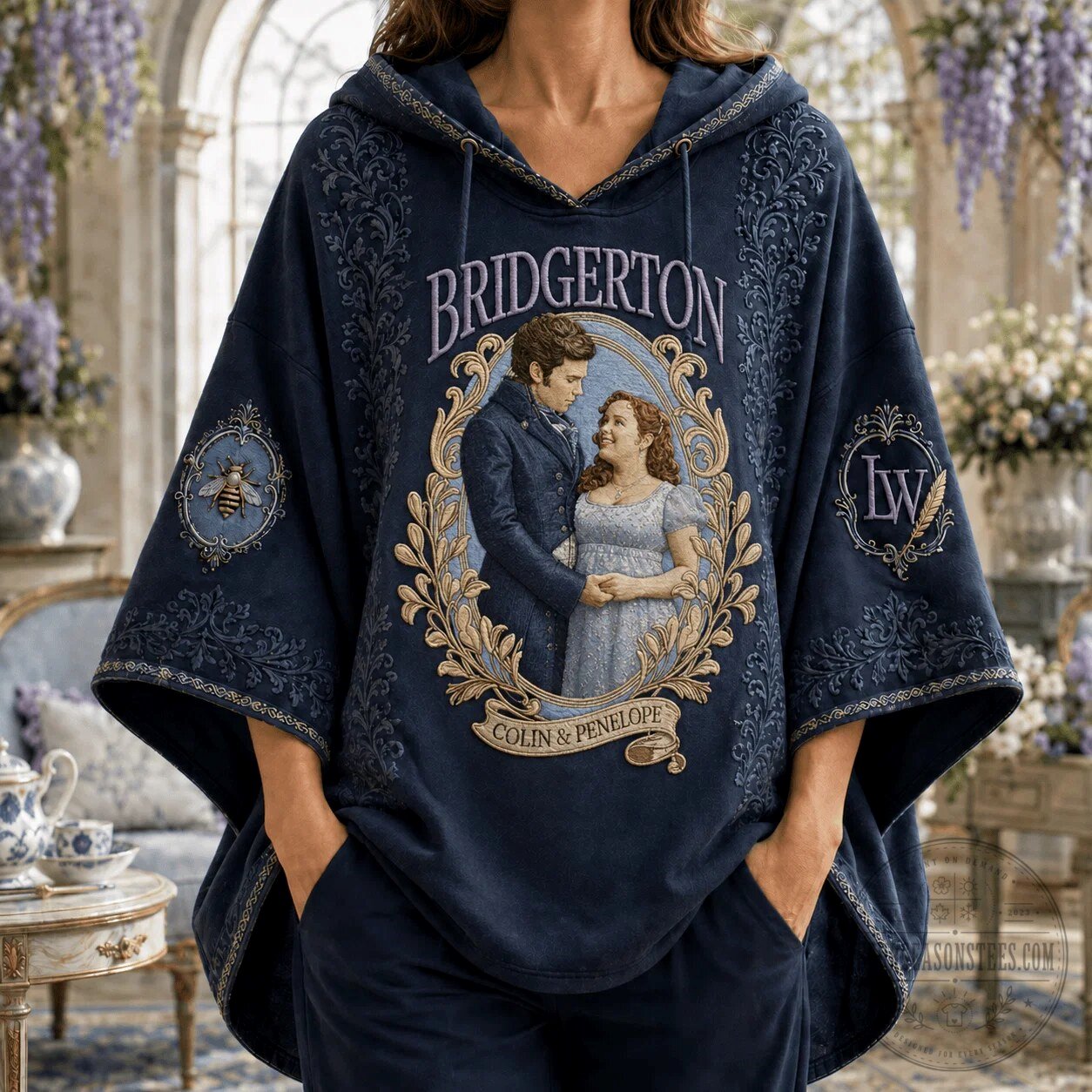 Bridgerton Colin and Penelope Romance Novel Inspired Hooded Poncho Sweatshirt