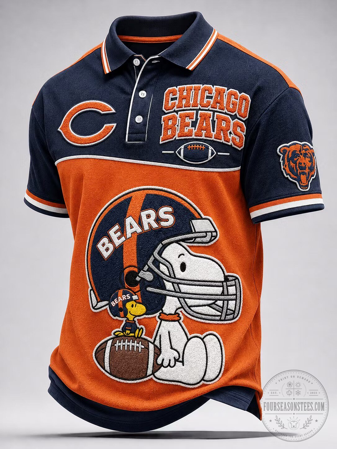 Chicago Bears Snoopy Peanuts Football Team Embroidered Polo Shirt