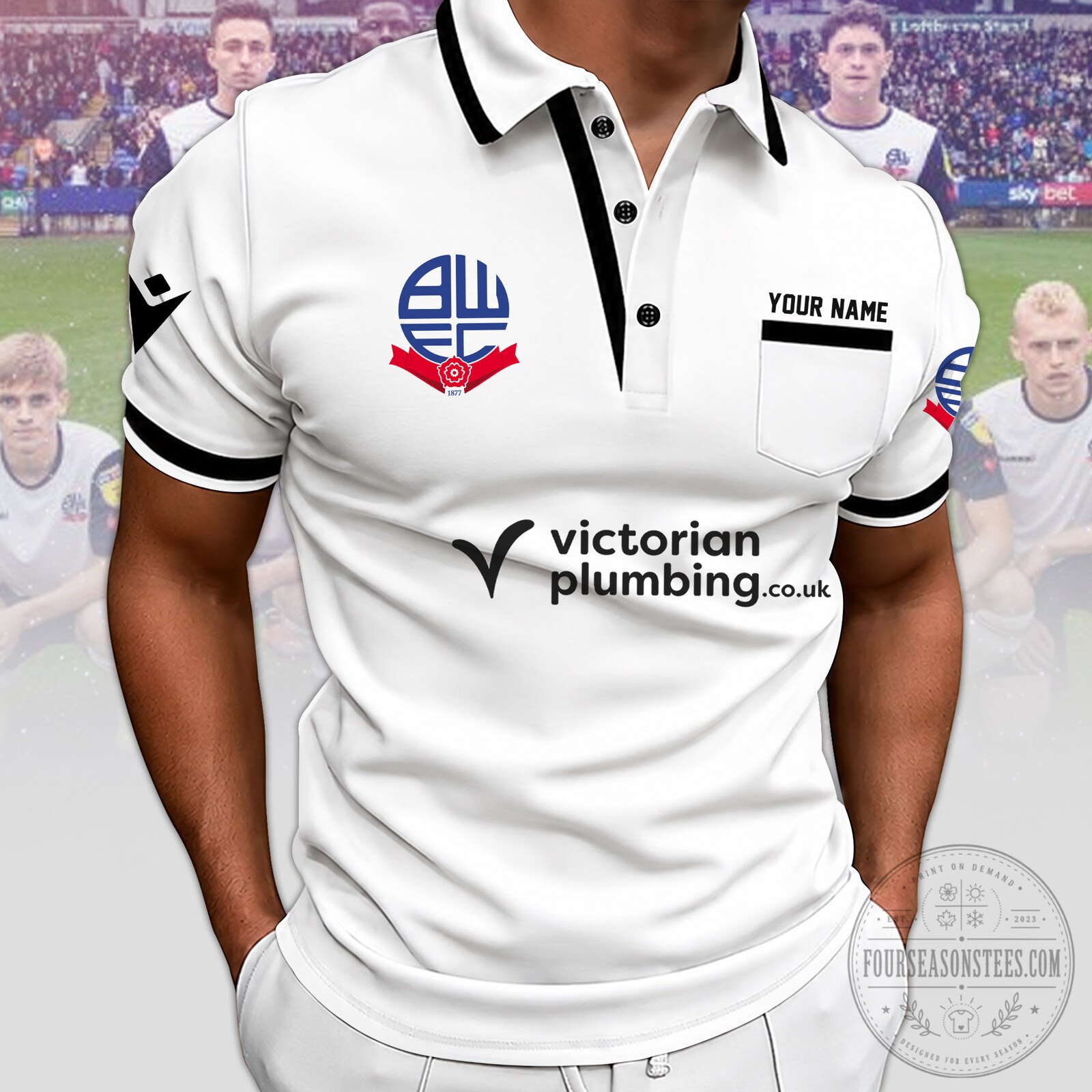 Bolton Wanderers Football Club Personalized White Polo Shirt