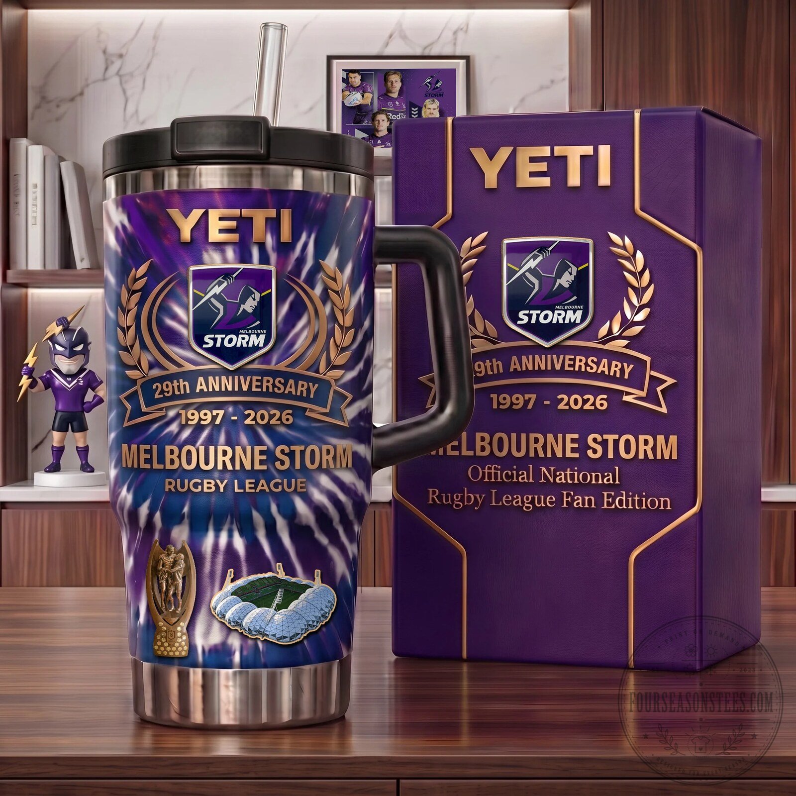 Melbourne Storm Rugby League 29th Anniversary Fan Edition Tumbler with Handle