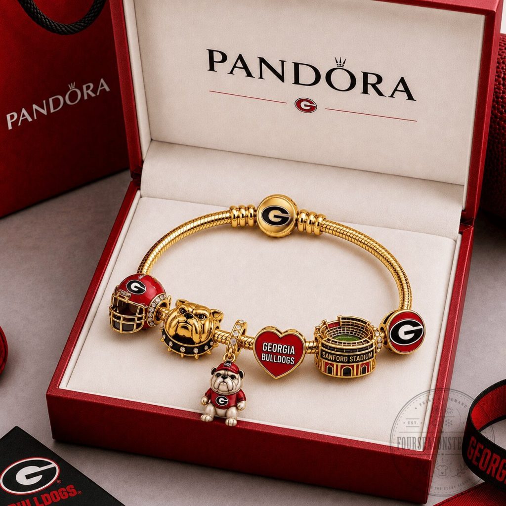Georgia Bulldogs Pandora Gold Charm Bracelet with Sanford Stadium and Mascot Georgia Bulldogs Pandora Gold Charm Bracelet with Sanford Stadium and Mascot
