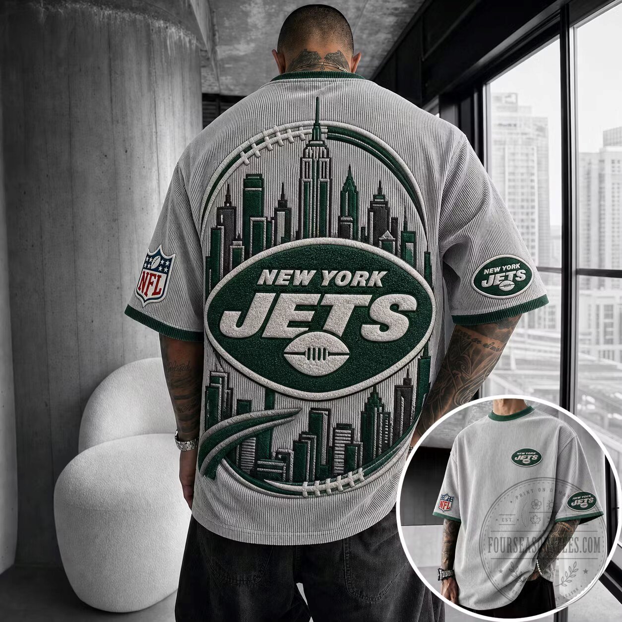 New York Jets American Football Team Skyline Oversized T-Shirt