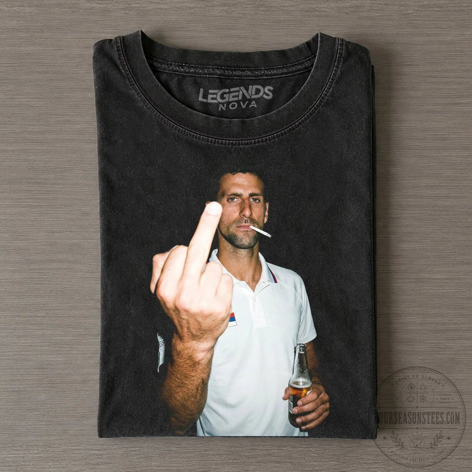 Novak Djokovic Middle Finger Smoking Cigarette Drinking Beer T-Shirt