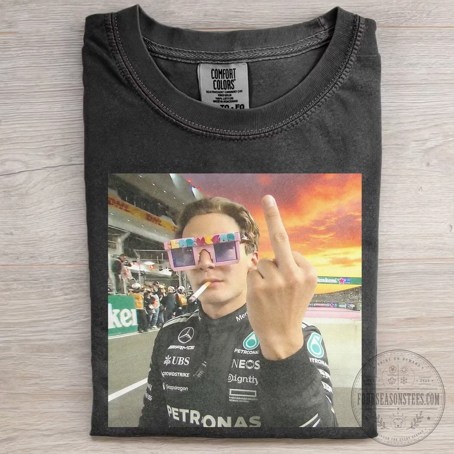 George Russell Formula One Funny Meme Middle Finger Sunglasses T-Shirt