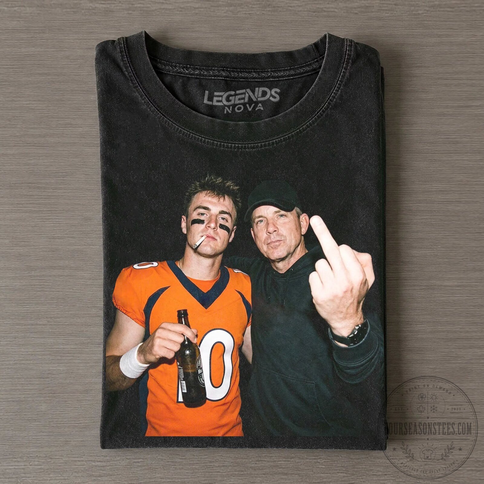 Bo Nix and Sean Payton Middle Finger Funny Football T-Shirt