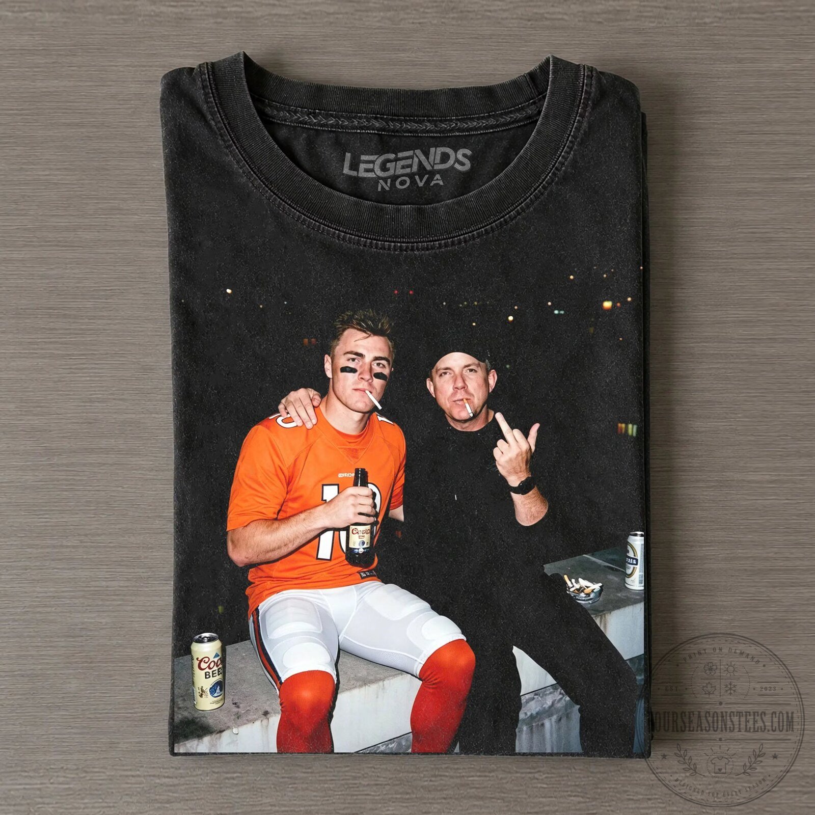 Bo Nix and Sean Payton Denver Football Legends Black T-Shirt