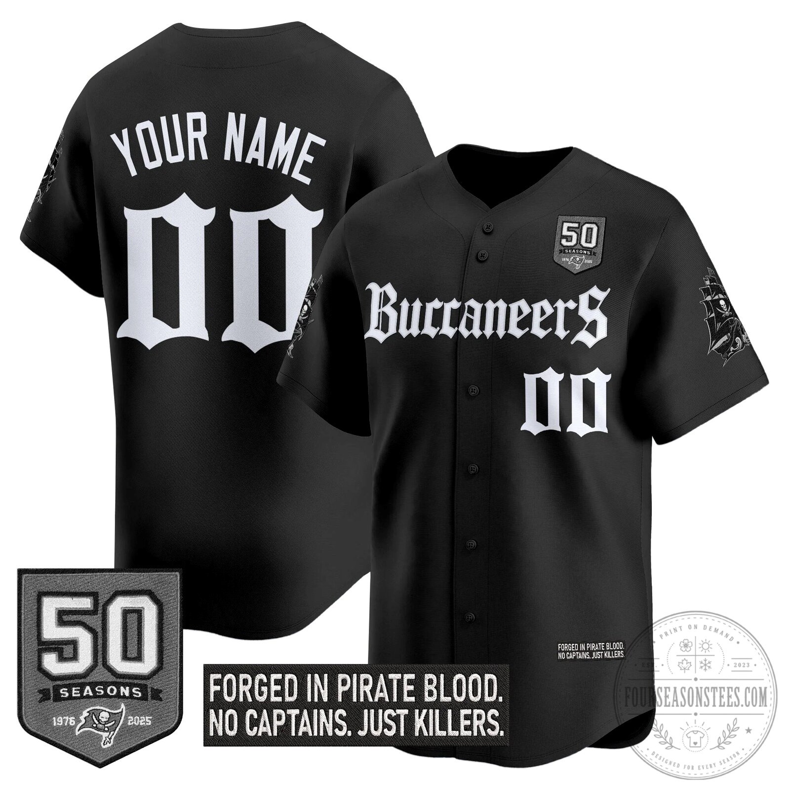 Tampa Bay Buccaneers 50 Seasons Gothic Pirate Edition Black Baseball Jersey