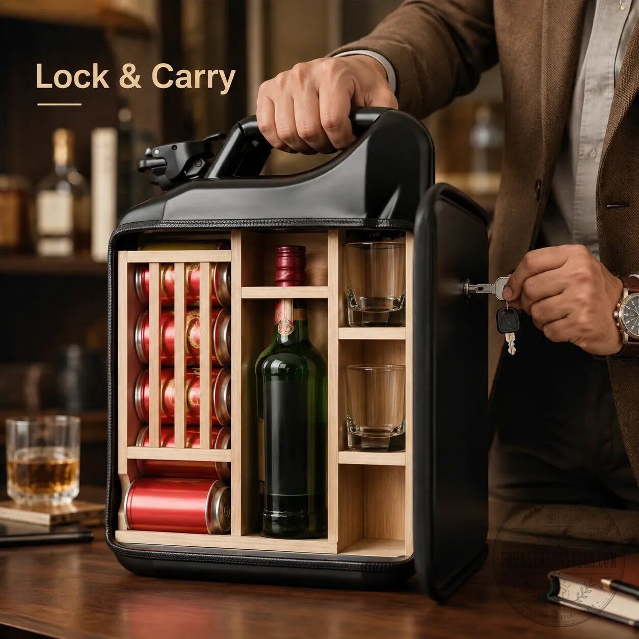 Portable Jerry Can Mini Bar Liquor Cabinet with Lock and Carry Handle