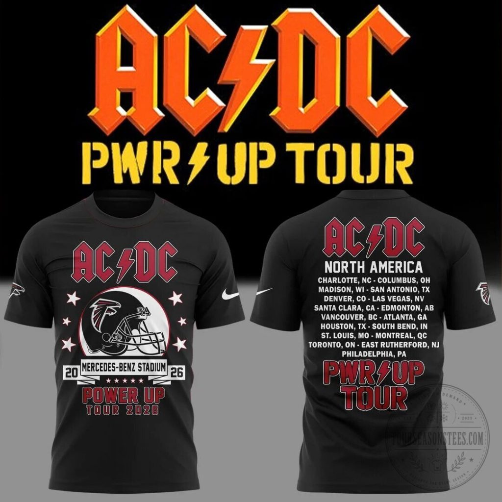 2026 AC/DC Power Up Tour Black T-Shirt featuring Atlanta Falcons