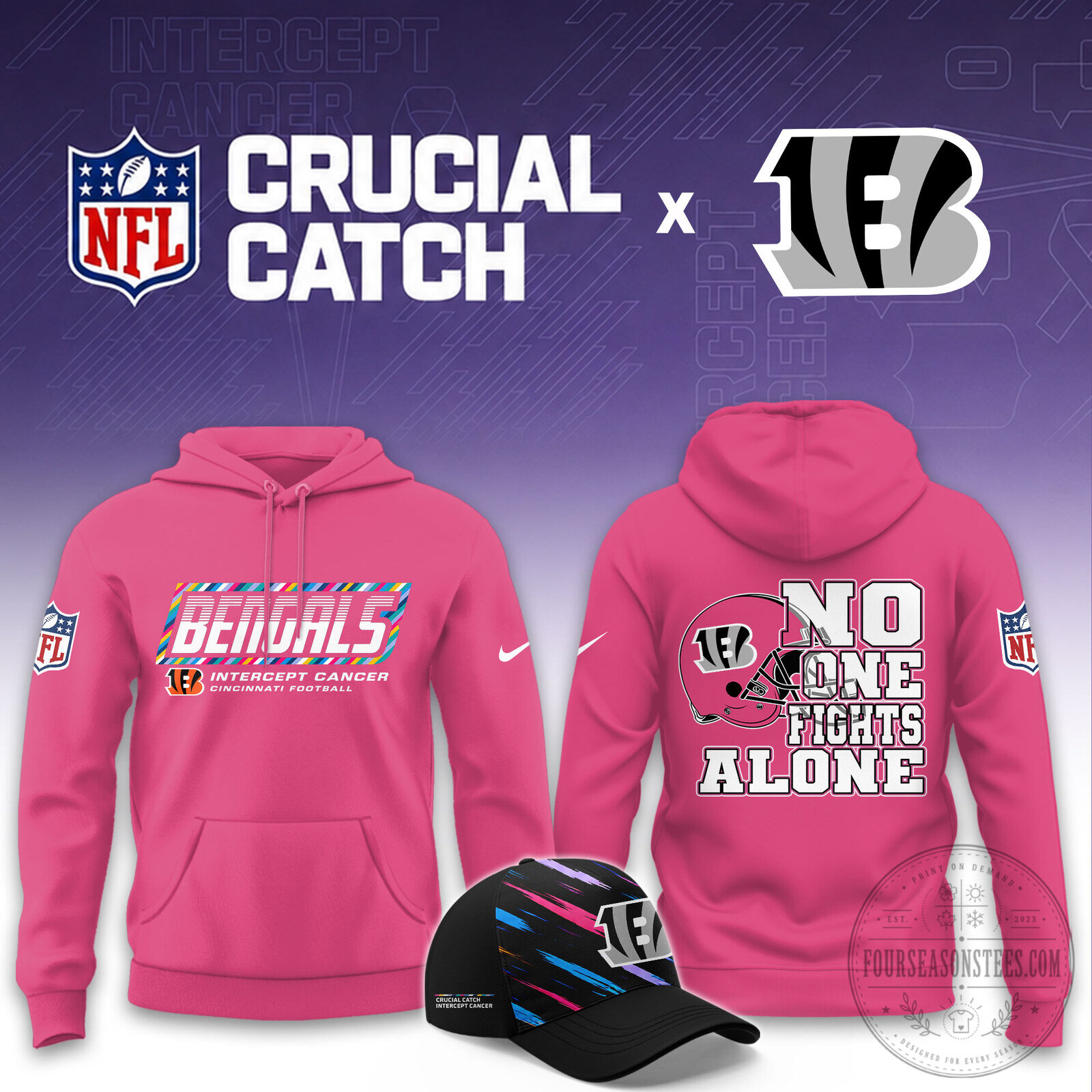 Cincinnati Bengals NFL Crucial Catch Intercept Cancer Pink Hoodie