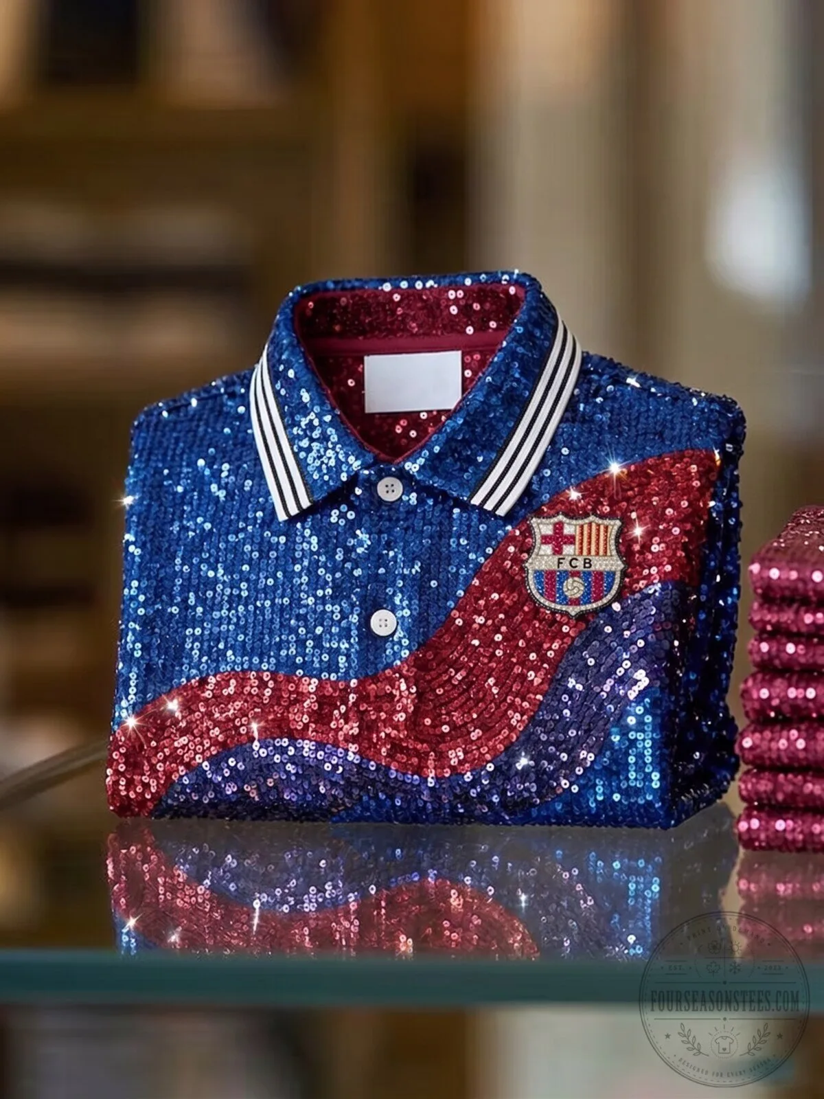 FC Barcelona Sequin Sparkle Football Polo Shirt