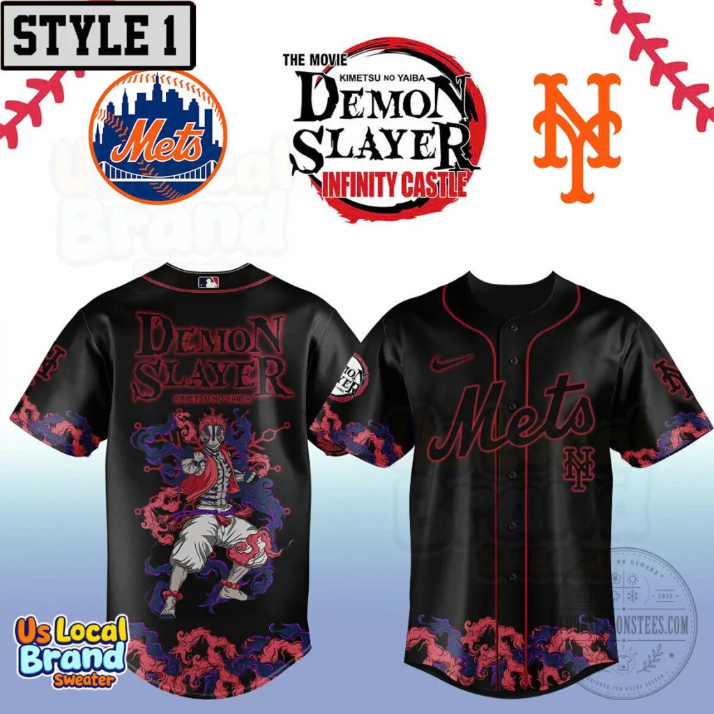 New York Mets Demon Slayer Infinity Castle Akaza Baseball Jersey