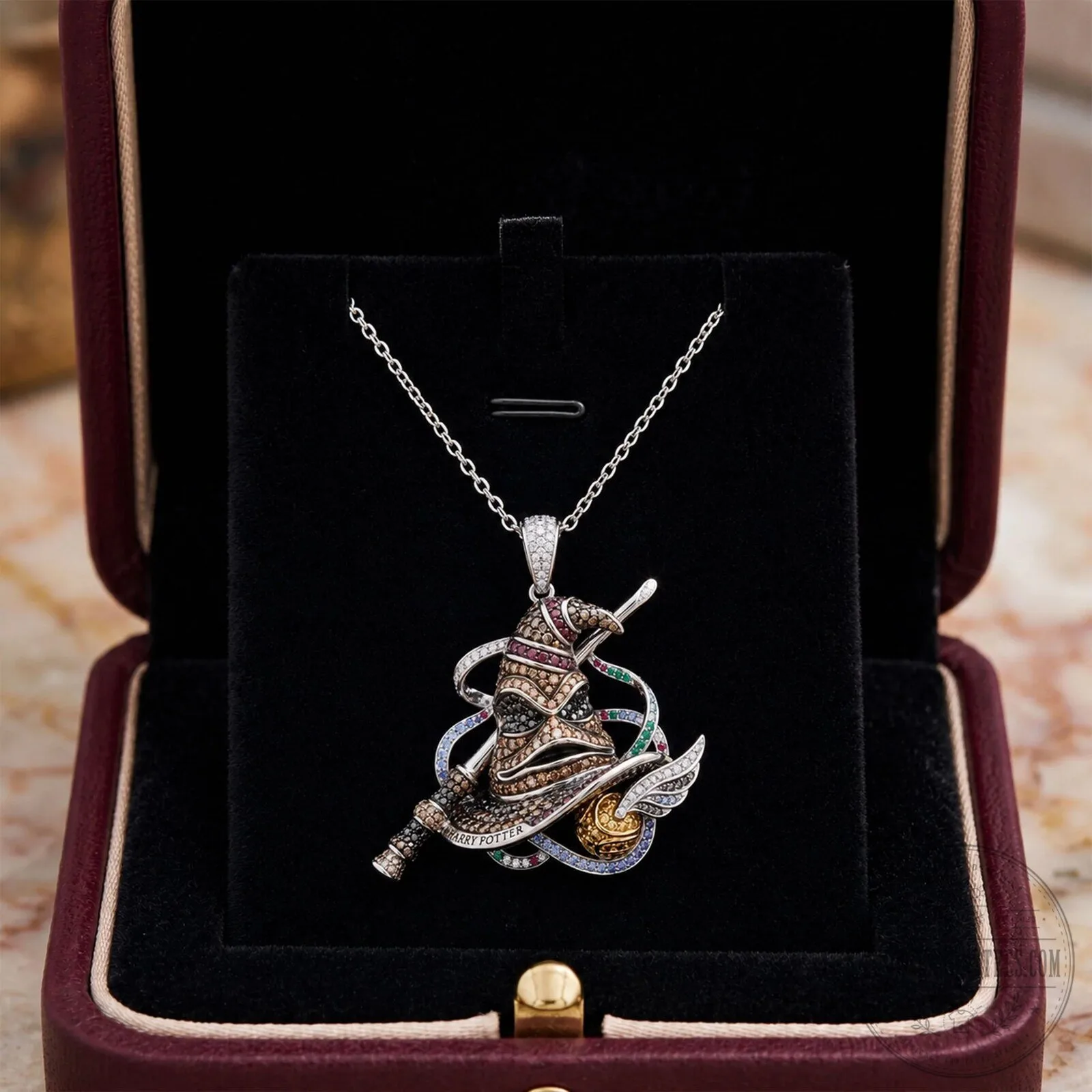 Harry Potter Sorting Hat Diamond Pendant Necklace with Silver Chain