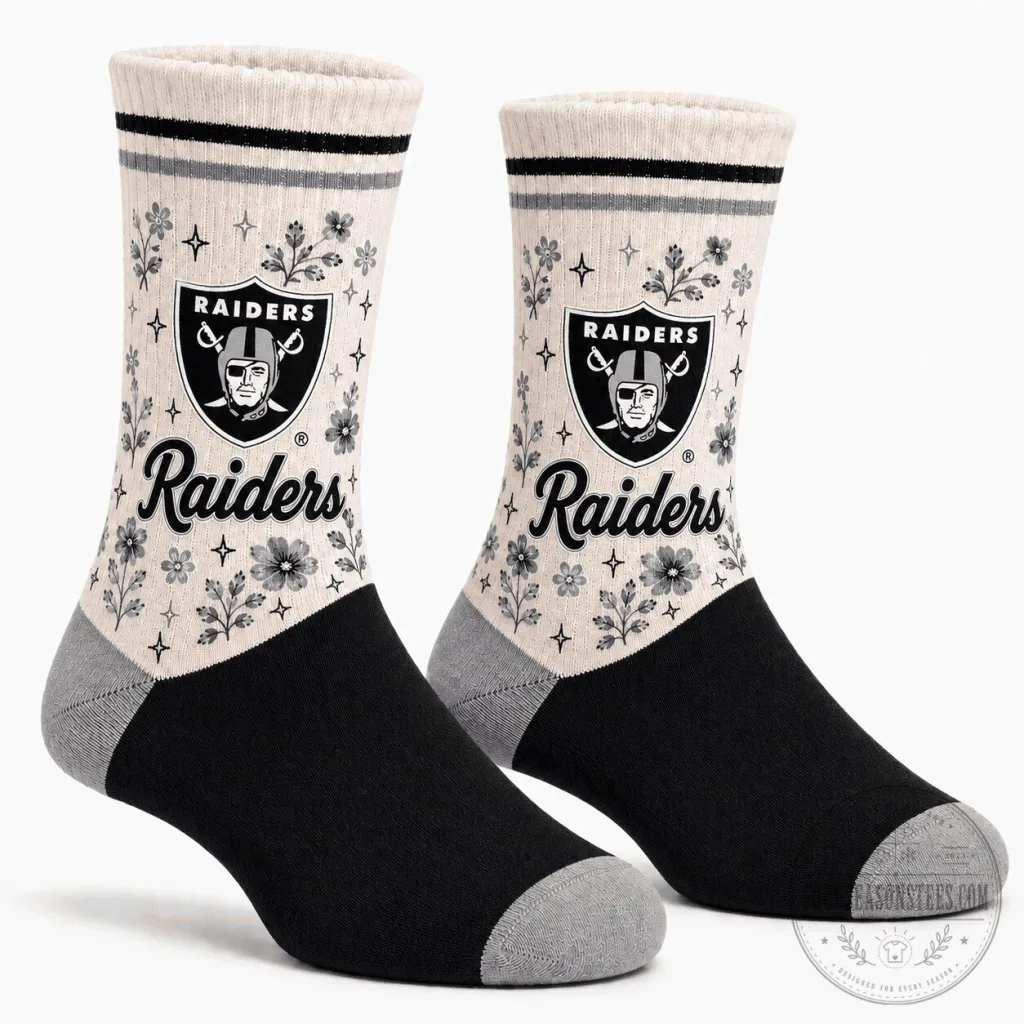 Las Vegas Raiders Floral Pattern Crew Socks Las Vegas Raiders Floral Pattern Crew Socks