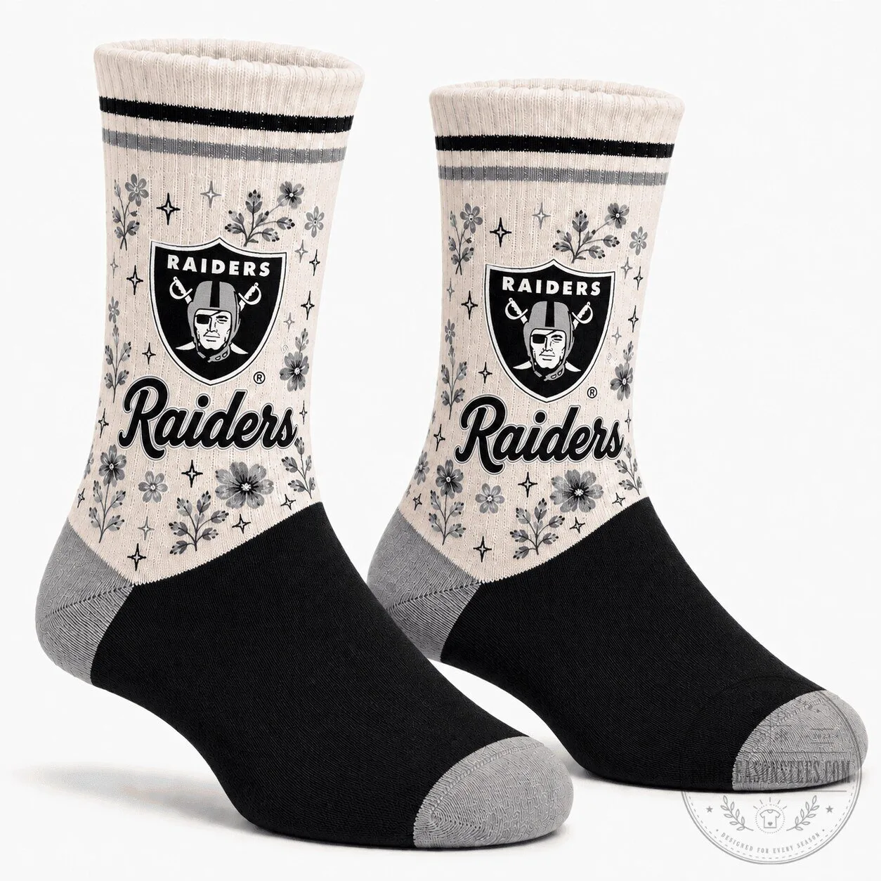 Las Vegas Raiders Floral Pattern Crew Socks