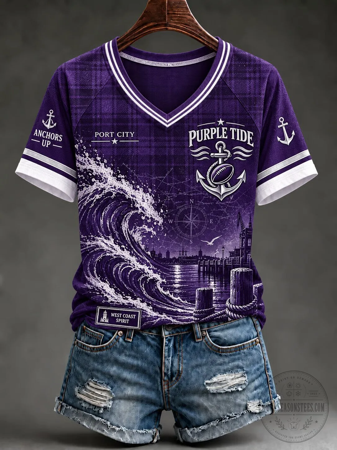 Purple Tide Port City Anchors Up West Coast Spirit Football Fan T-Shirt