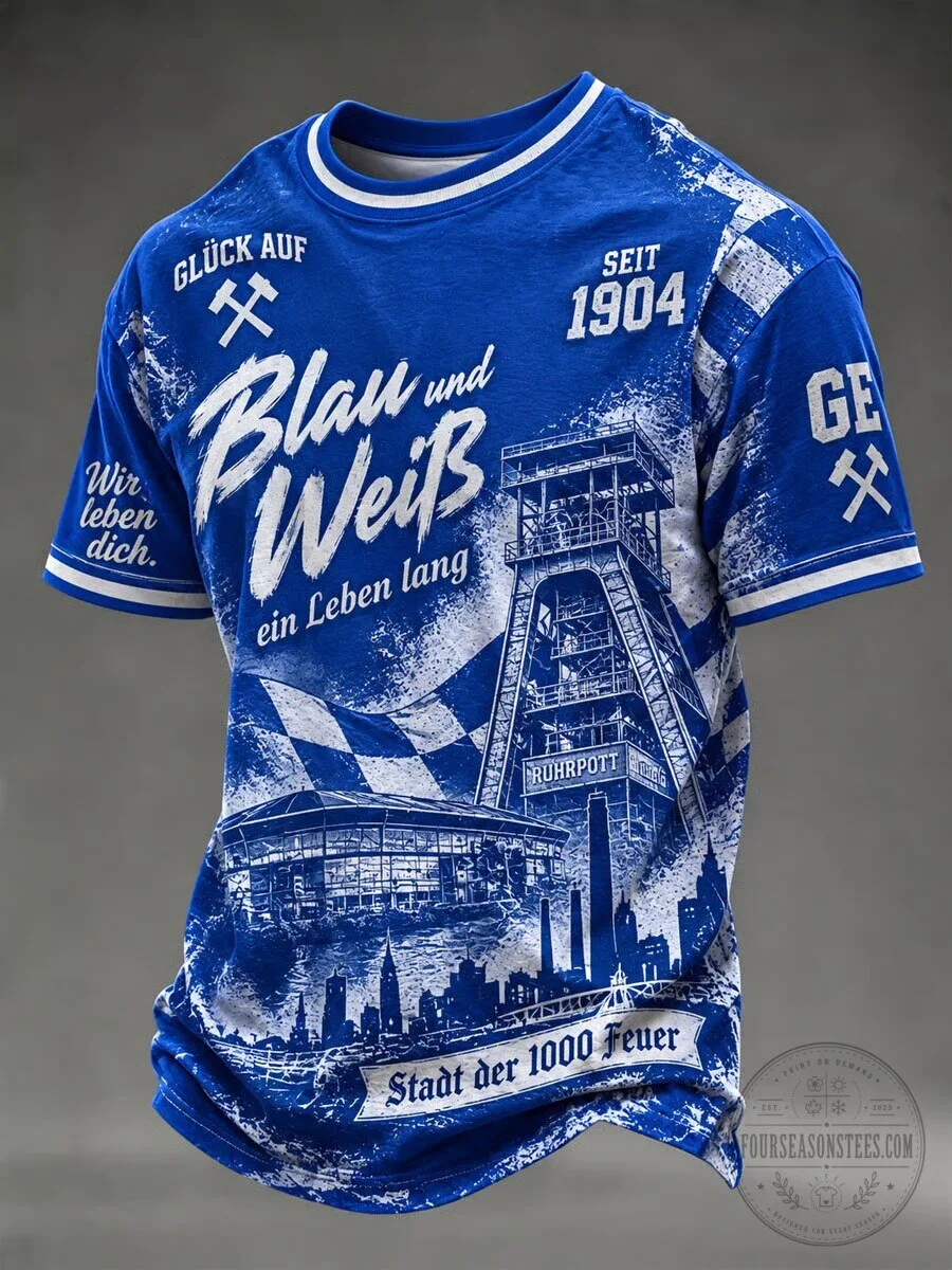 Schalke 04 Royal Blue Fan Print Crew Neck Short Sleeve T-Shirt