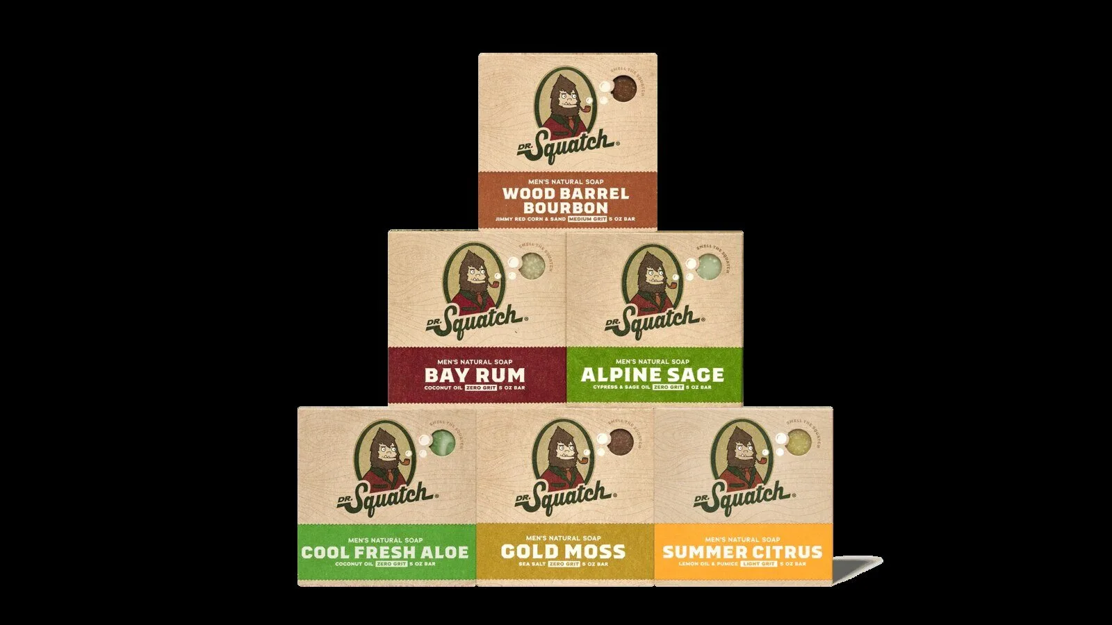 Dr. Squatch Men's Natural Bar Soap 6-Pack with Travel Case