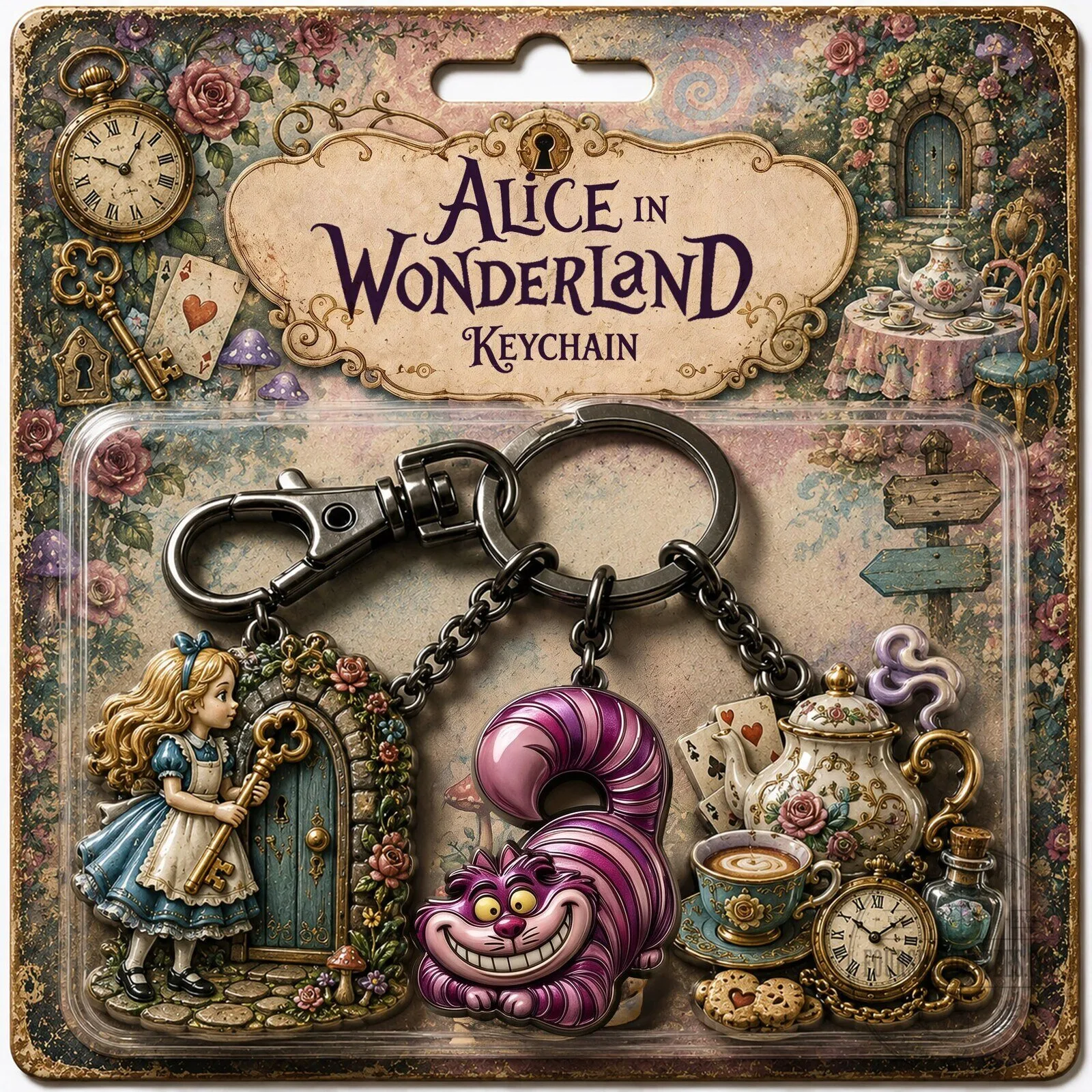 Alice in Wonderland Cheshire Cat Teapot Keyring Keychain