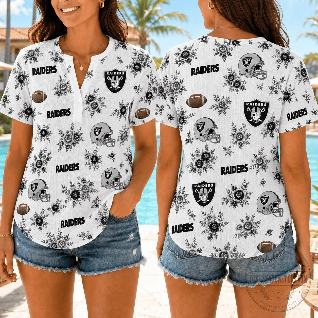 Las Vegas Raiders Football Floral Summer Short Sleeve Shirt for Women
