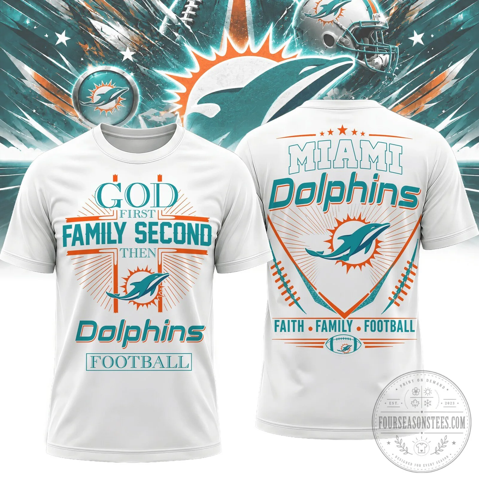 Miami Dolphins Football God First Family Second Then Dolphins Football T-Shirt