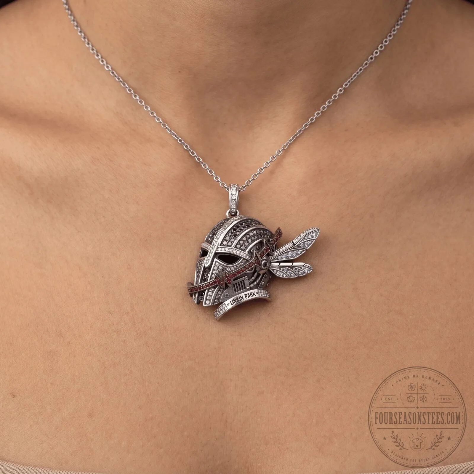 Linkin Park Hybrid Theory Soldier Helmet Pendant Necklace with Diamond Accents 8 Linkin Park Hybrid Theory Soldier Helmet Pendant Necklace with Diamond Accents