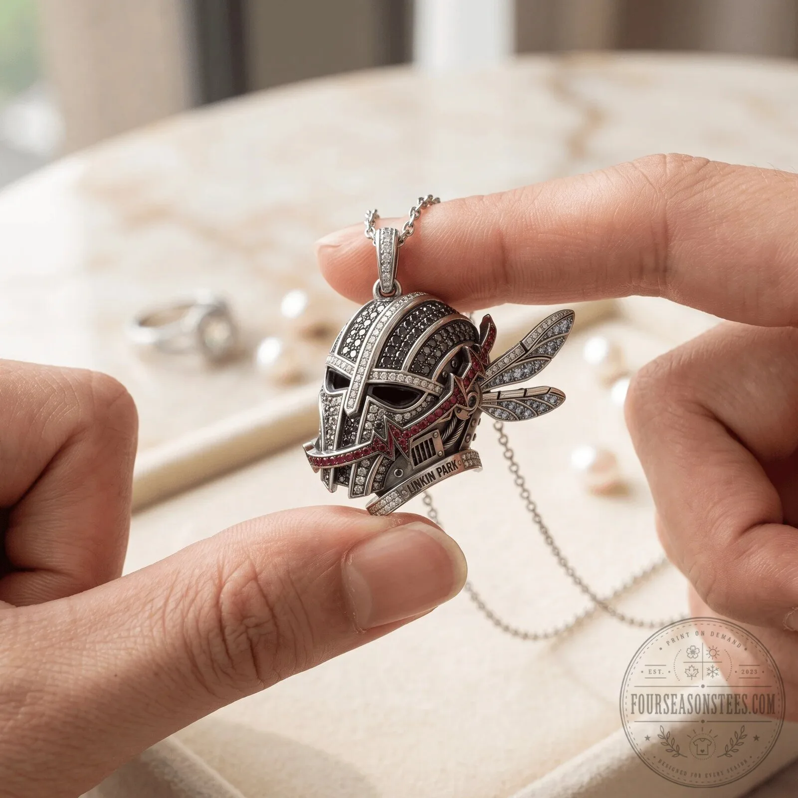 Linkin Park Hybrid Theory Soldier Helmet Pendant Necklace with Diamond Accents 9 Linkin Park Hybrid Theory Soldier Helmet Pendant Necklace with Diamond Accents