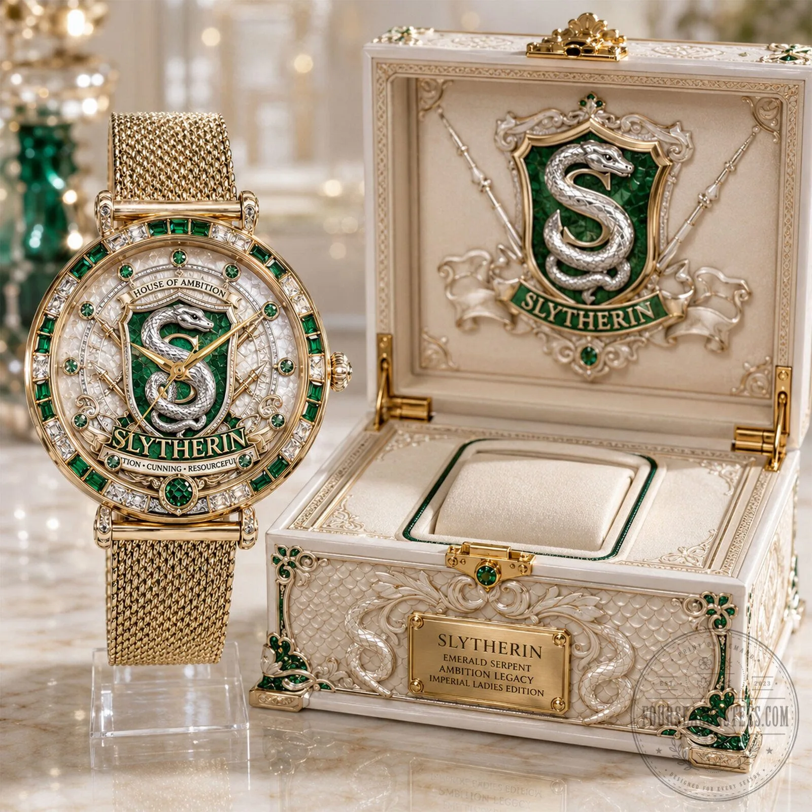 Harry Potter Slytherin House Emerald Serpent Gold Tone Ladies Watch