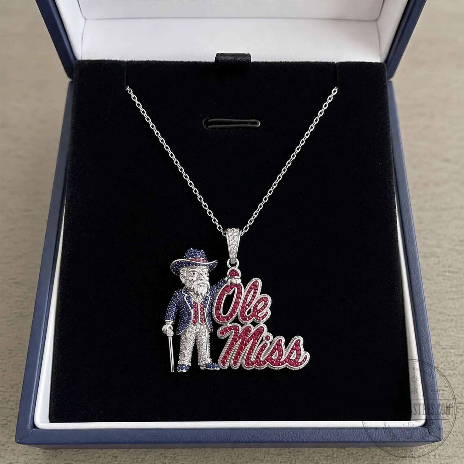 Ole Miss Colonel Reb Diamond Pendant Necklace with Silver Chain