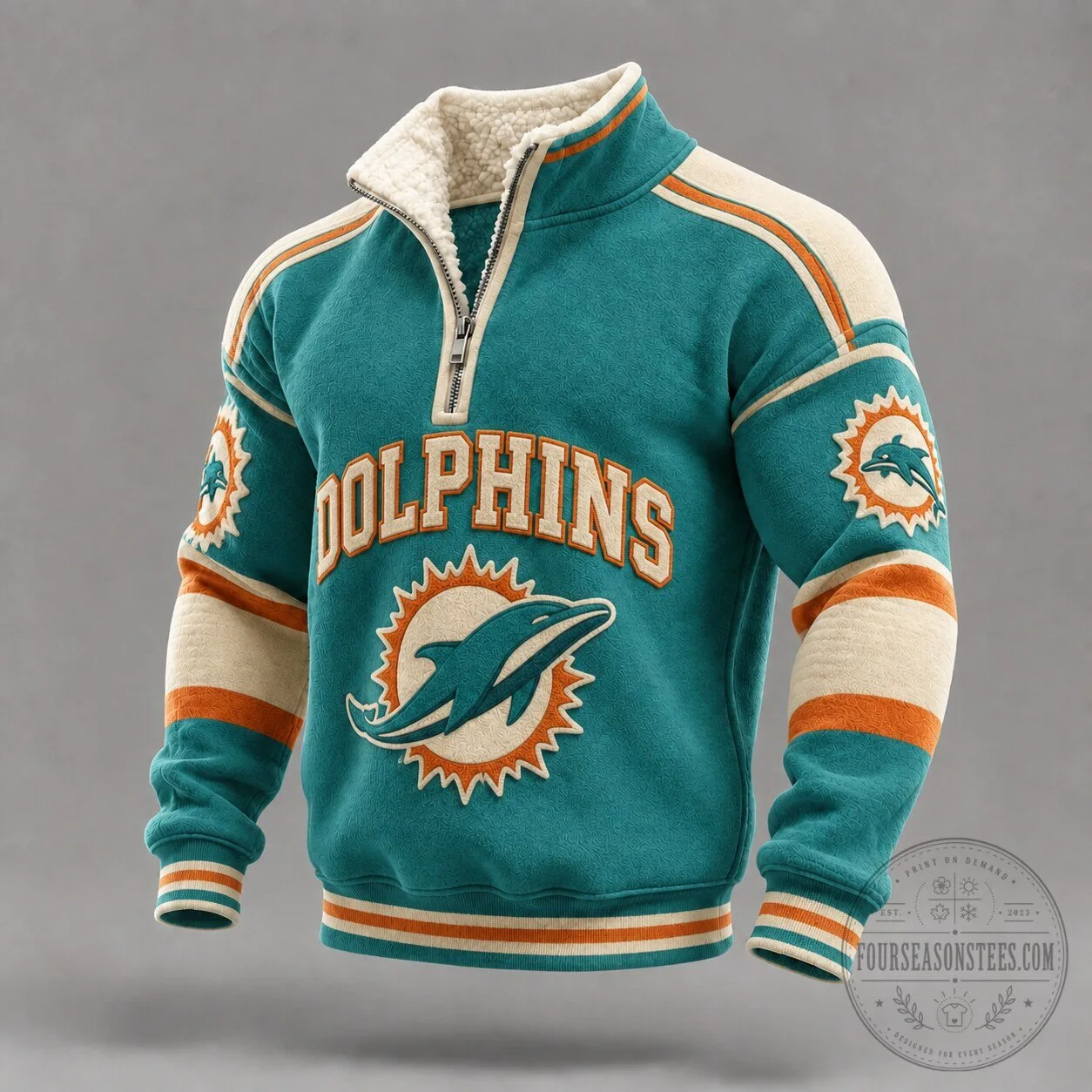 Miami Dolphins Teal Half-Zip Stand Collar Sherpa Lined Sweatshirt