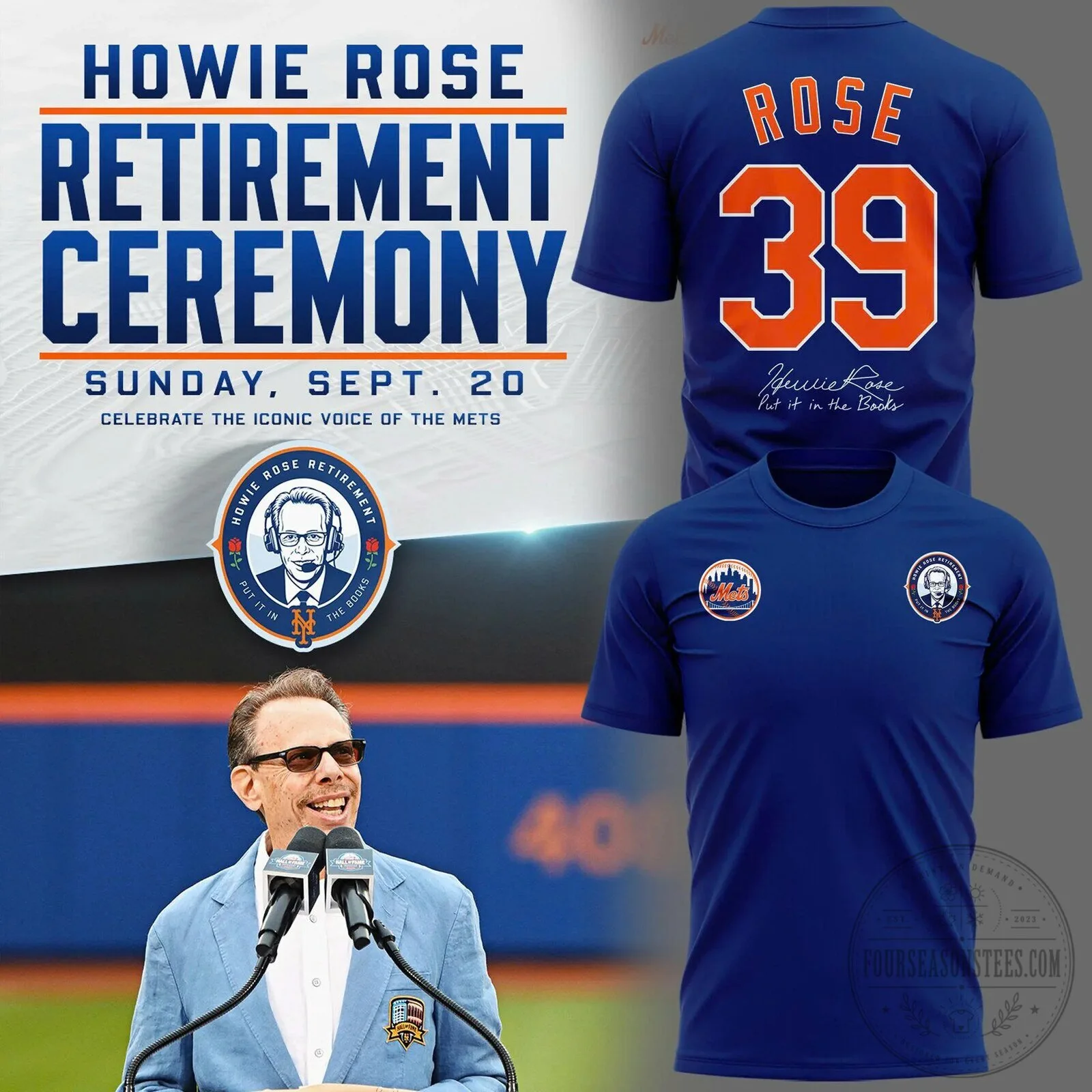 Howie Rose Retirement Ceremony New York Mets Baseball Fan T-Shirt