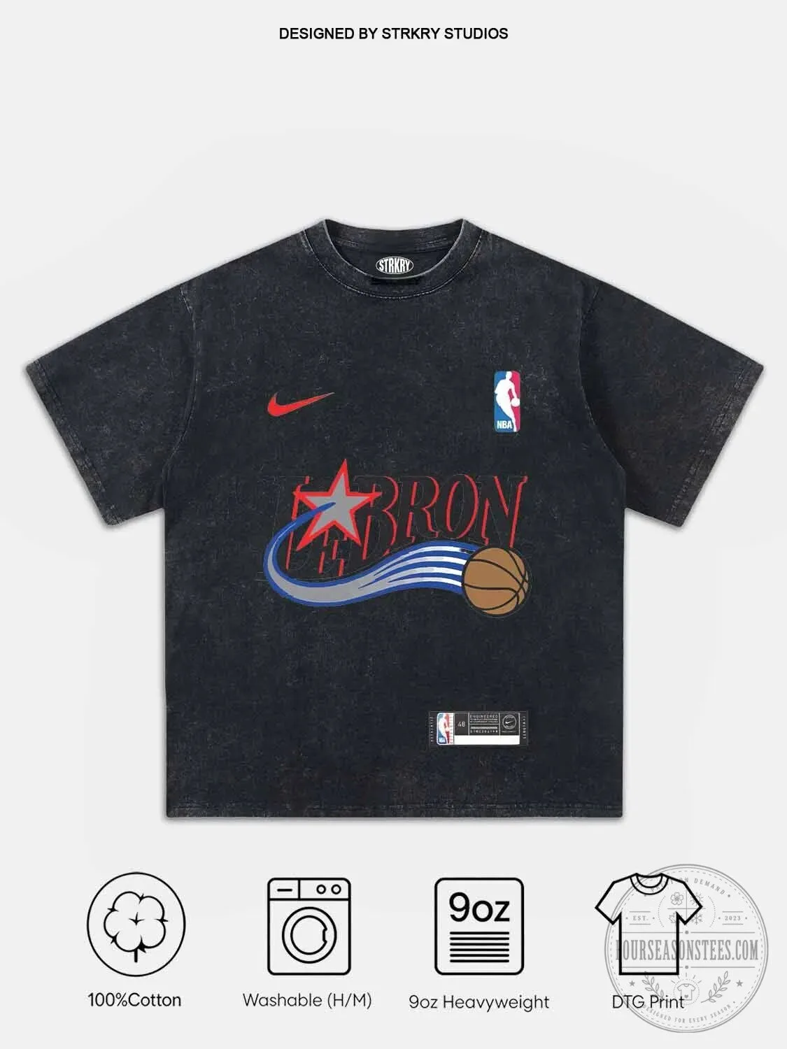 Lebron James NBA Basketball Player Washed Black Graphic T-Shirt