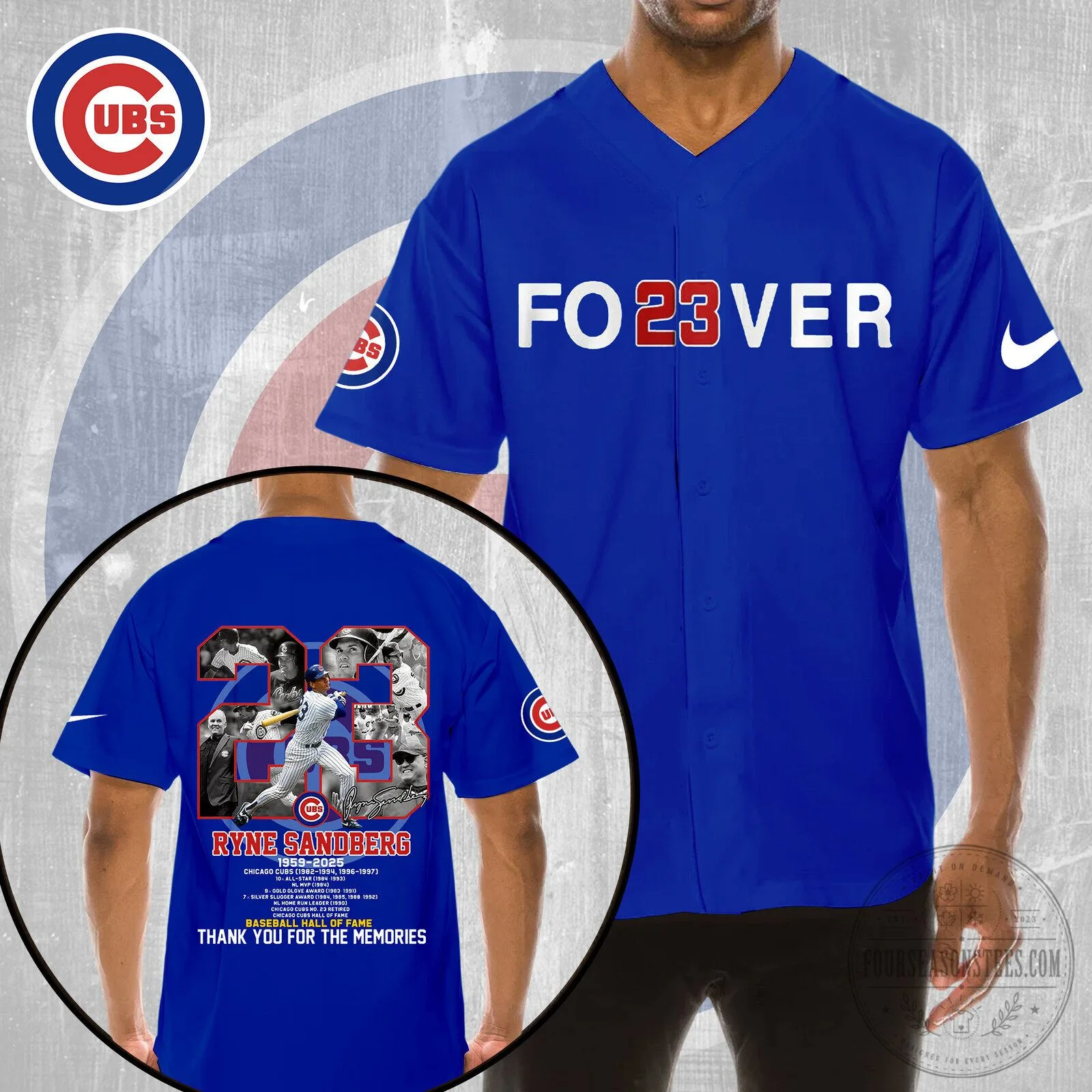 Chicago Cubs Baseball Ryne Sandberg Forever Number 23 Tribute Jersey