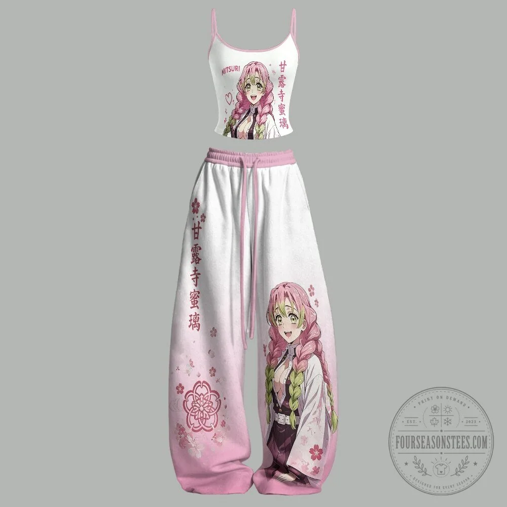 Demon Slayer Mitsuri Kanroji Anime Character Pink Two-Piece Pajama Set