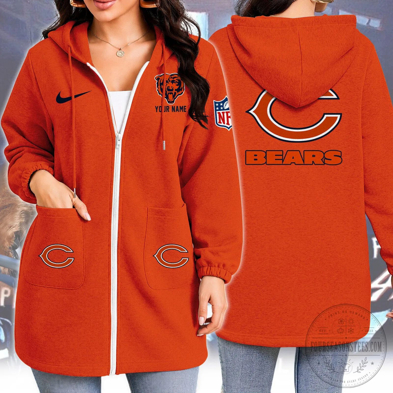 Chicago Bears NFL Team Logo Full-Zip Hoodie