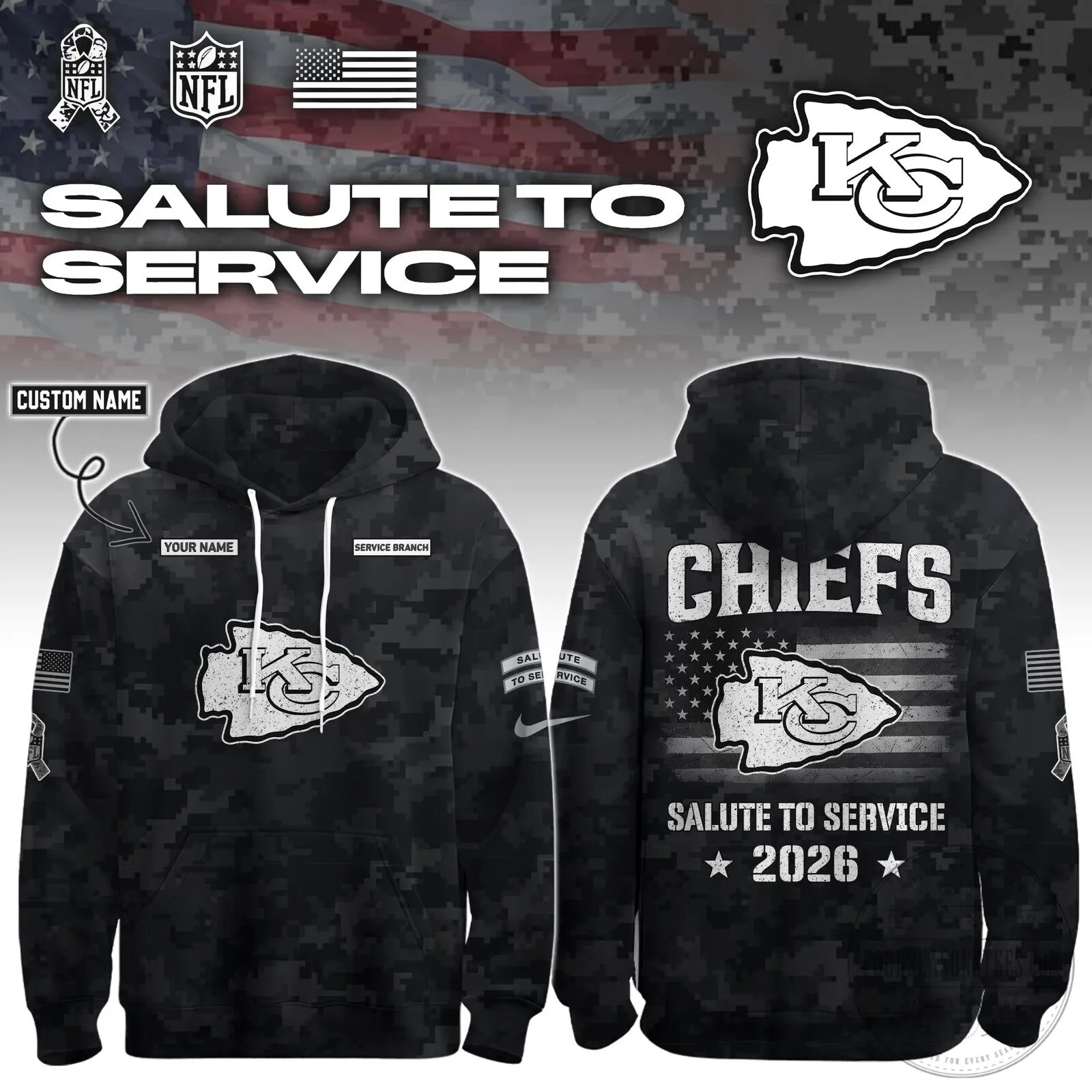 Kansas City Chiefs Salute To Service 2026 Personalized Hoodie