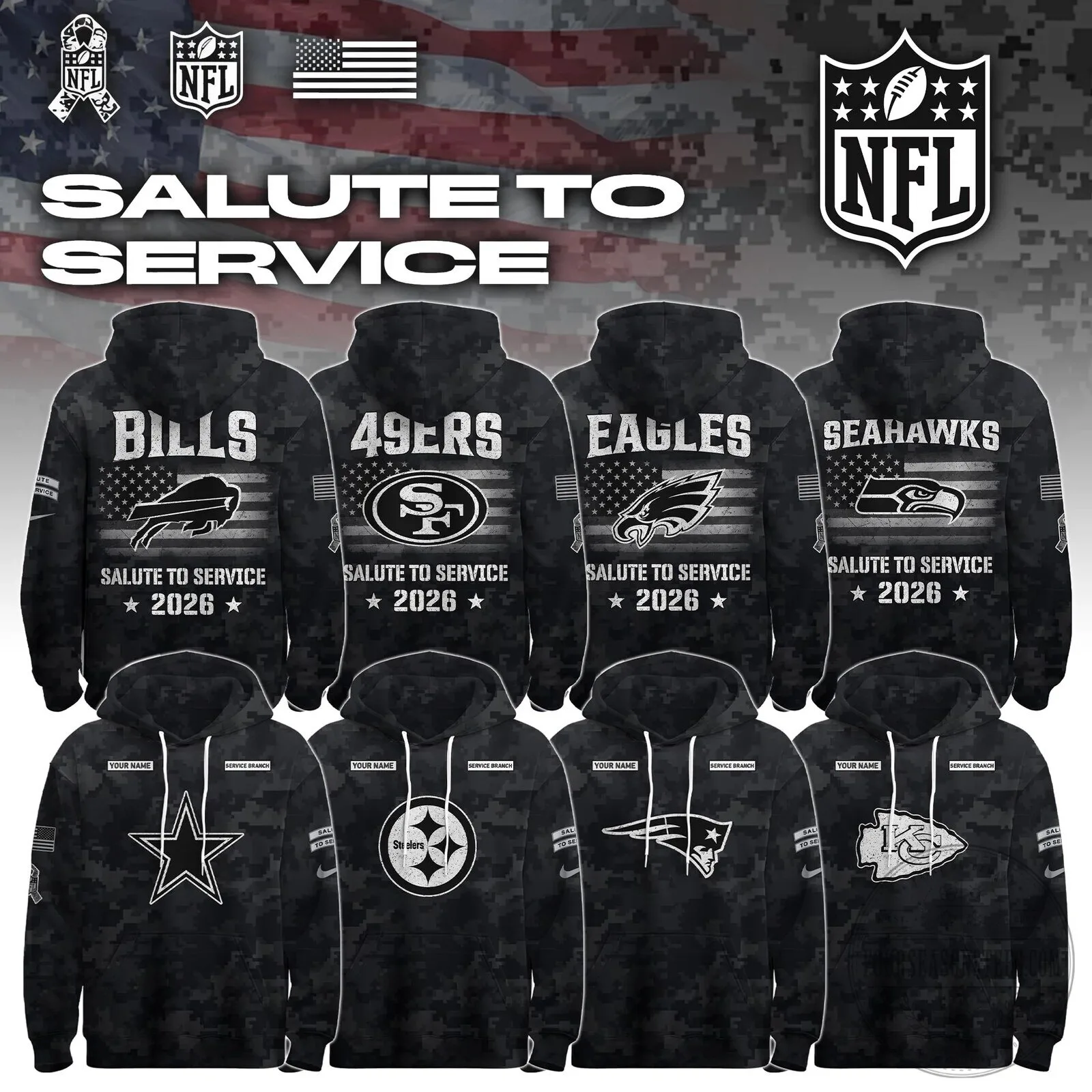 National Football League Salute To Service 2026 Custom Hoodie