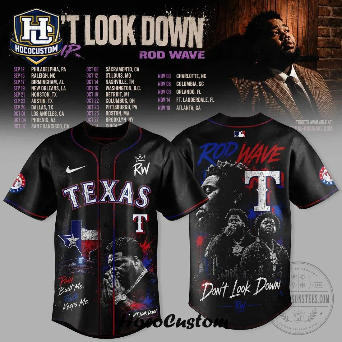 Rod Wave Don't Look Down Tour Texas Rangers Baseball Jersey