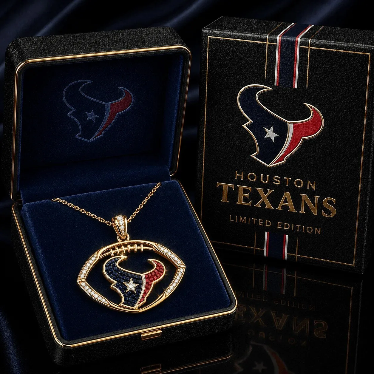 Houston Texans Football Team Gold Chain Necklace with Diamond Pendant