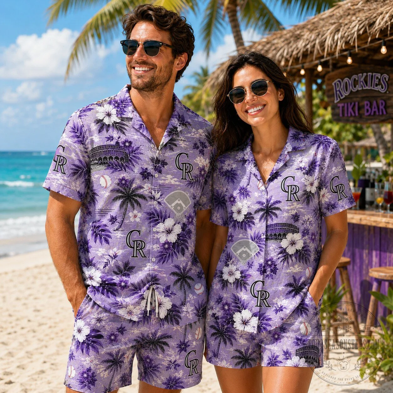 Men's and Women's Hawaiian Shirt featuring Colorado Rockies Baseball Theme