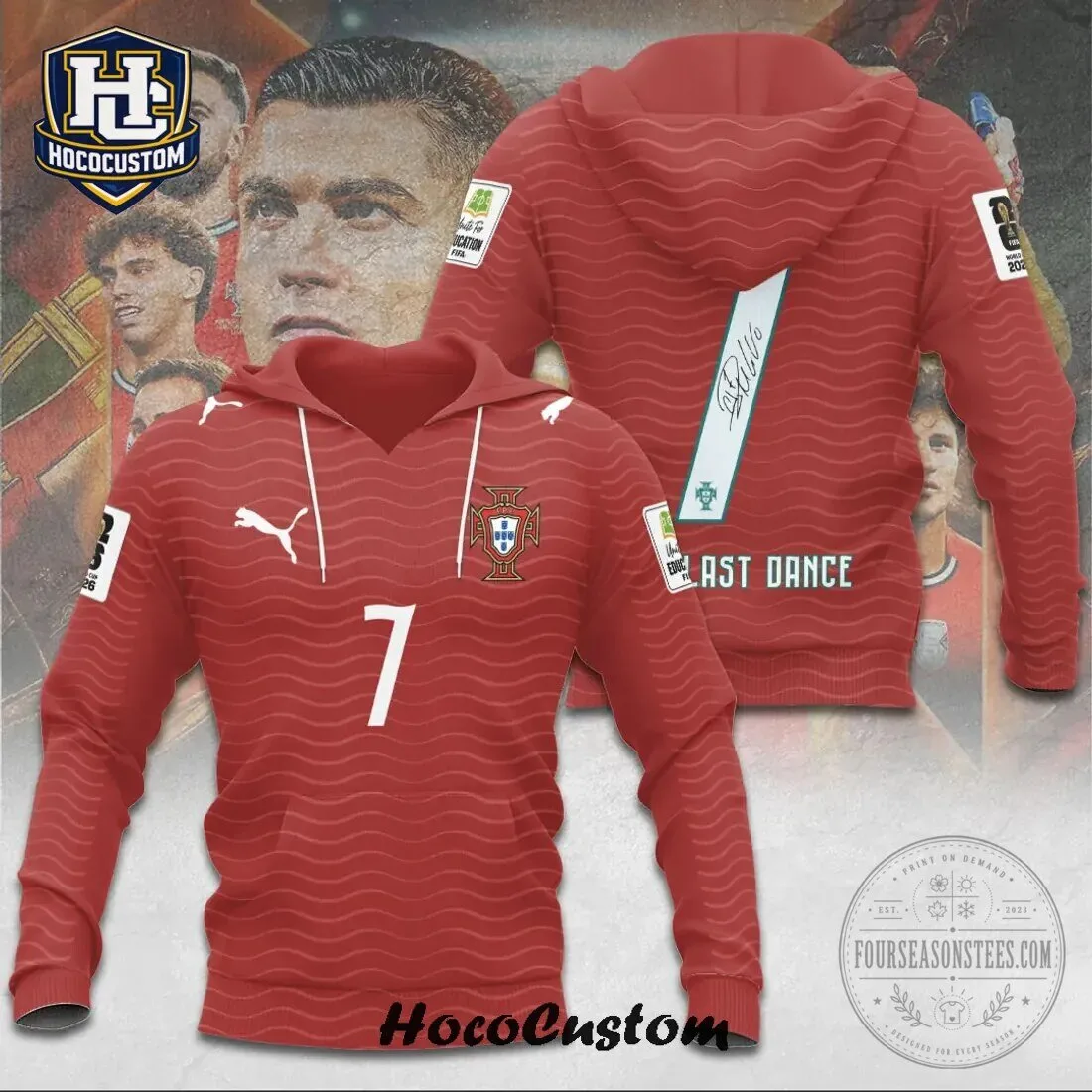 Portugal National Football Team Cristiano Ronaldo Number 7 Red Hoodie