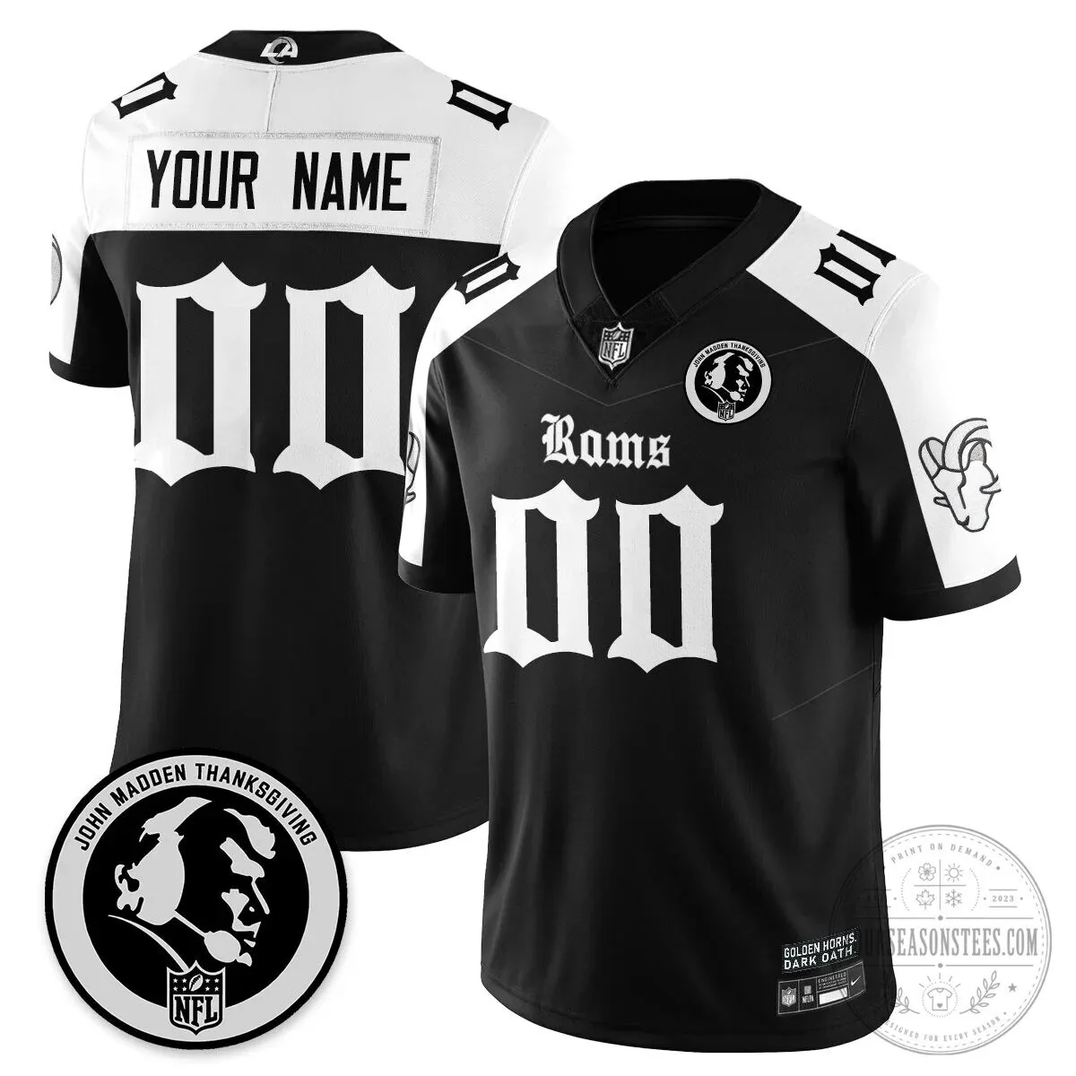 John Madden Thanksgiving Los Angeles Rams Custom Football Jersey